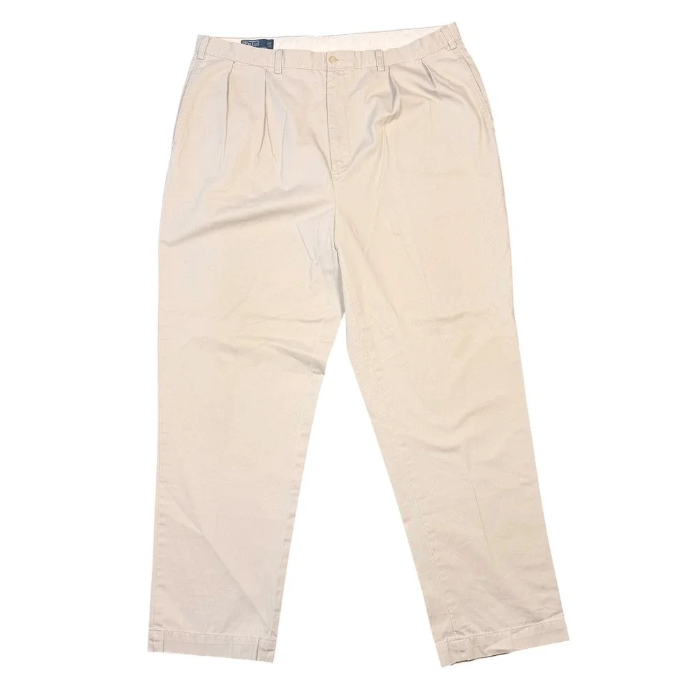 Vintage Polo Ralph Lauren Andrew Pant Men 44B x 34 Tan Double Pleated Chino Prep